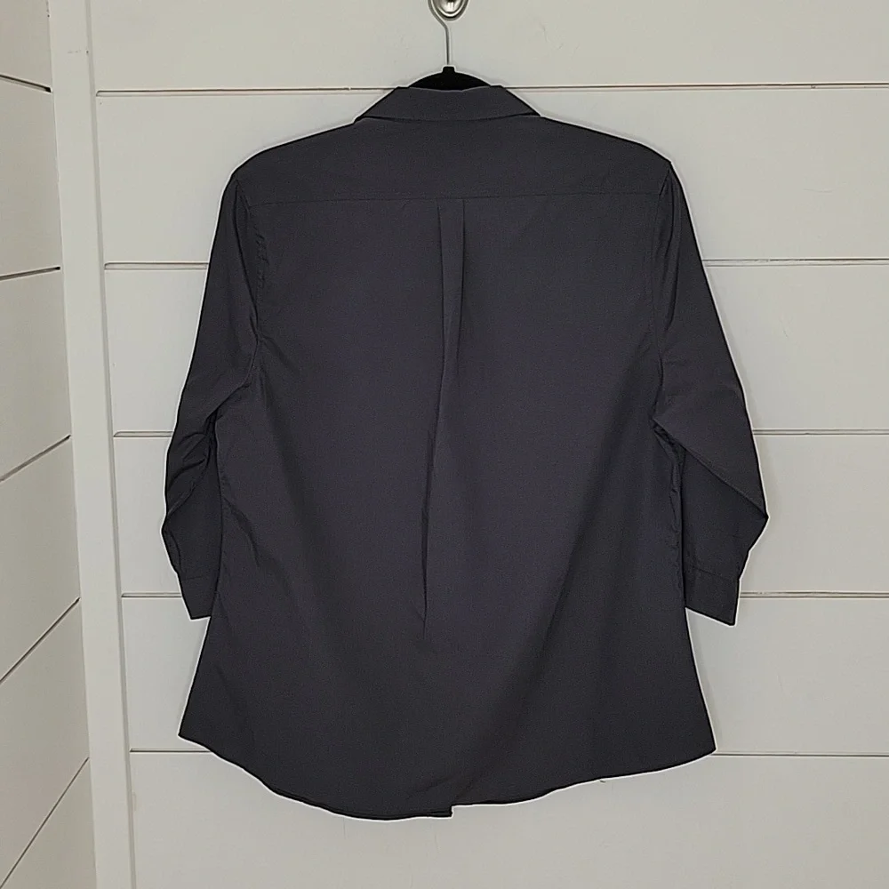 NWOT PORT AUTHORITY large grey 3/4 sleeve button down shirt - Picture 2 of 5